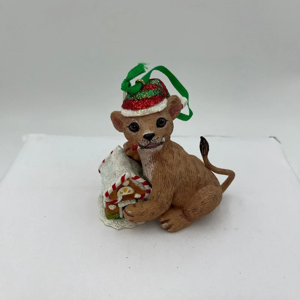 Danbury Mint Ornament Lion Cub Gingerbread House Brown Holiday Glitter Safari